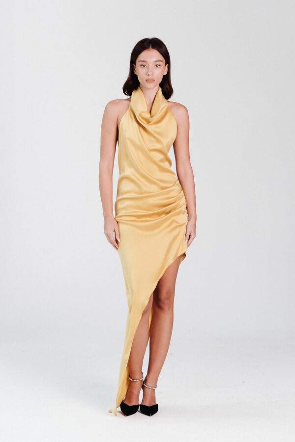 Elegant Tail Dress - Mustard