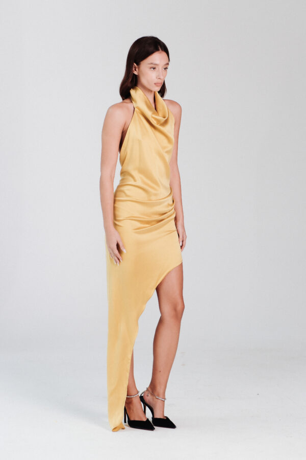 Elegant Tail Dress - Mustard
