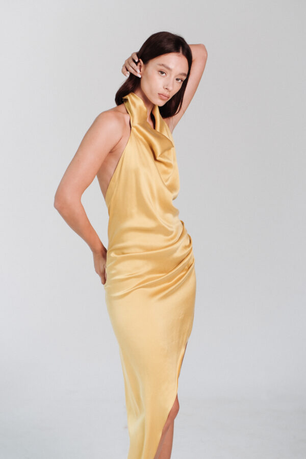 Elegant Tail Dress - Mustard